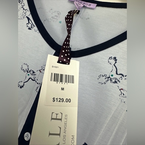 Hale Bob Pajama Jumpsuit Size M Soft Stretchy Blue Poodle Dog Print $129 - Picture 2 of 5